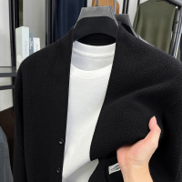 秋新款开衫男外穿针织衫中青年纯色秋装外套