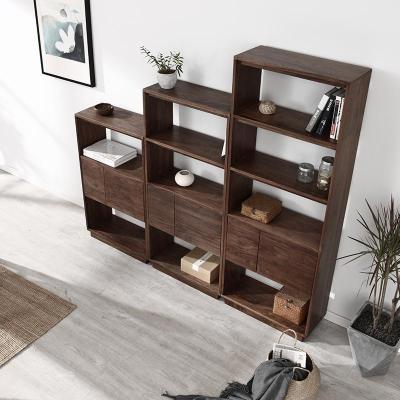 森美人黑胡桃木书柜实木书架落地新中式隔断柜北欧置物架收纳柜原木定制