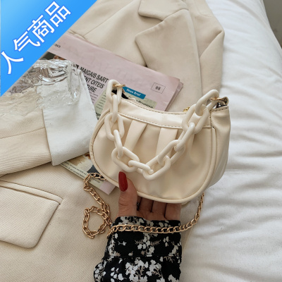 FENGHOU百搭ins小包包女夏新款2021潮网红褶皱链条包斜挎时尚小众迷你包女斜挎包