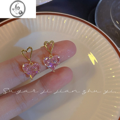 JiMiSUGAR 粉色爱心锆石耳环2022年新款潮气质高级感小众轻奢耳饰女夏