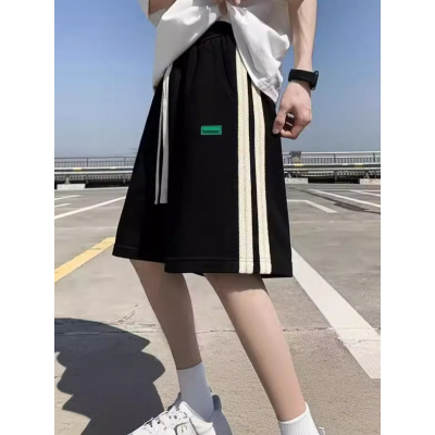 男生短裤夏季薄款织带拼接运动裤抽绳宽松中裤休闲五分裤