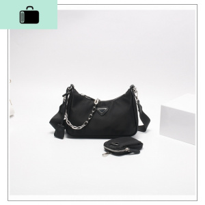 2020新款女包新月包腋下包三合一尼龙包hobo链条包ins单肩斜挎包NEW LAKE 黑色送礼品袋女斜挎包 黑色送礼品袋