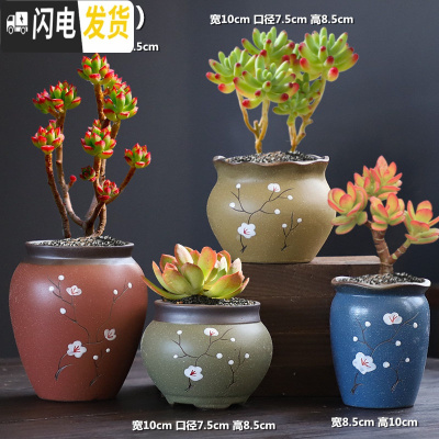 三维工匠多肉花盆大号老桩创意个性大口径粗陶透气陶瓷肉肉植物盆 DL手造-17组合4个 中等花盆容器