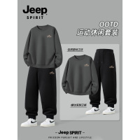Jeep吉普休闲运动套装男春季新款大码男装宽松圆领无帽衣服一整套