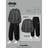 Jeep吉普休闲运动套装男春季新款大码男装宽松圆领无帽衣服一整套