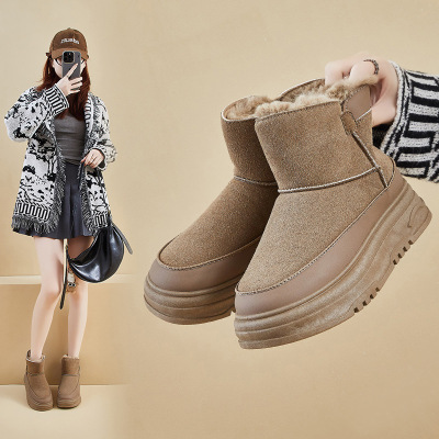 时言(SHIYAN)雪地靴女2025冬季新款加绒保暖女靴学生韩版休闲厚底女士高帮棉鞋