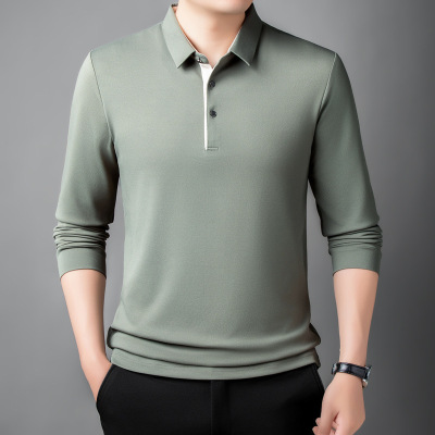 春秋季新款polo衫假两件男士翻领长袖T恤鸡心领休闲打底衫男上衣