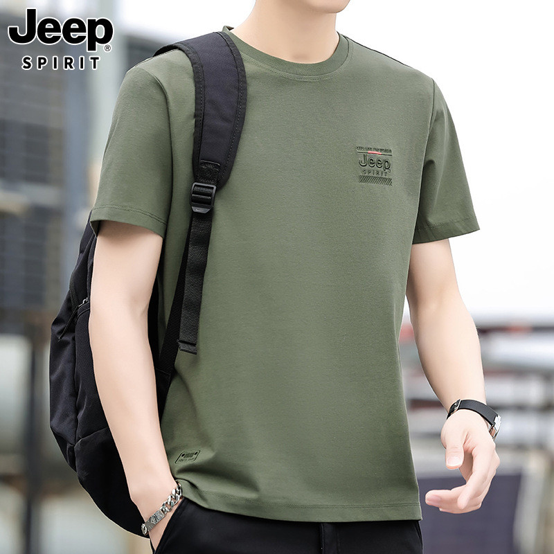 JEEP SPIRIT 25夏季新款圆领男运动休闲短袖时尚潮流刺绣宽松T恤
