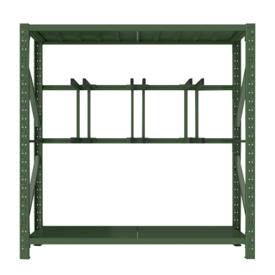 鑫升顺消防铁锹镐农具摆放架安保装备器材存放架绿色货架锹镐架中型-主架