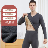 秋冬男士圆领保暖内衣套装加绒德修身打底衫加厚中老年秋衣秋裤男_432