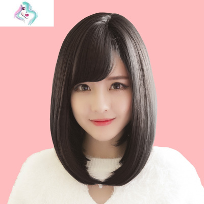 假发女短发中长卷直发波波齐肩空气刘海大脸光头圆脸中分内扣头套你那么美自然黑（斜刘海）护理工具套餐