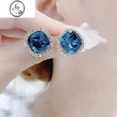 JiMi蓝色水晶耳钉耳环女2023年新款潮小众设计高级感轻奢网红秋冬耳饰