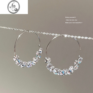JiMi[乔老板Joy]简约闪钻圈圈耳环银色水晶原创设计高级质感百搭女 实物爆闪