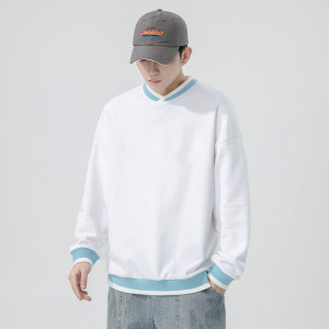 男装圆领卫衣男春秋季韩版潮牌V领纯色百搭情侣装落肩宽松上衣服