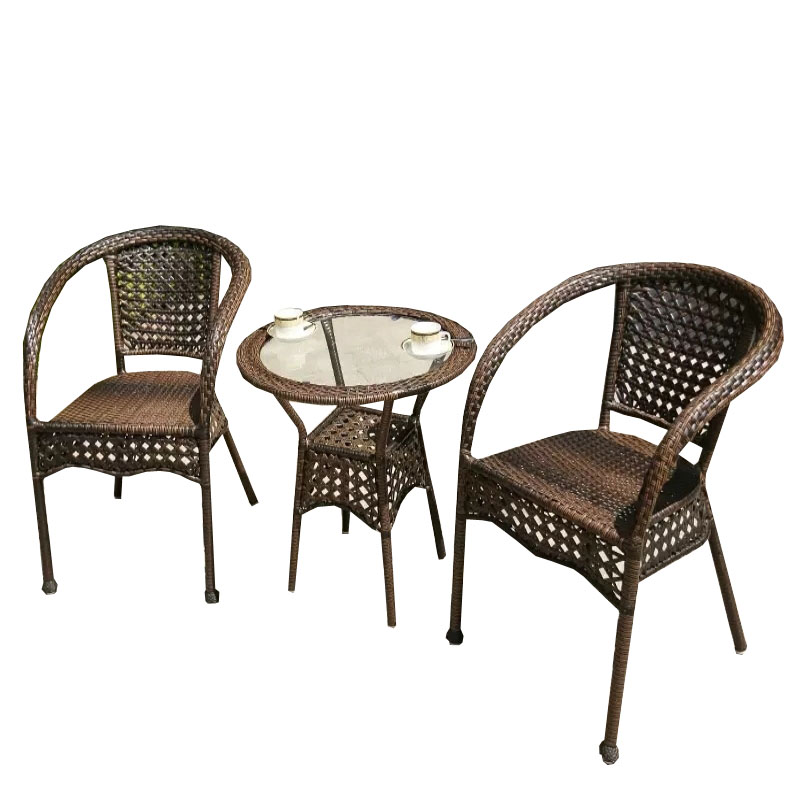 锦北 藤椅阳台桌椅室外庭院藤编椅子花园茶几藤椅组合 2椅+60透明圆桌