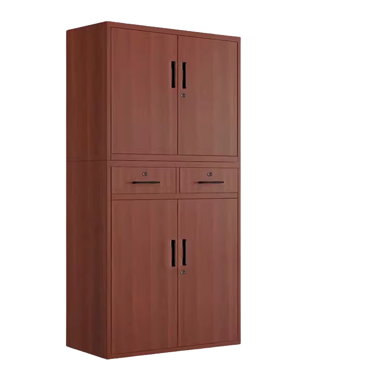 迅迈 深樱桃木分体中二斗柜 文件柜 钢制铁皮柜 办公资料档案柜 带锁柜储物 矮柜木纹书柜