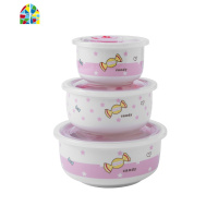 家用带盖陶瓷泡面碗便当碗套装微波炉保鲜饭盒密封保鲜盒三件套 FENGHOU 一家人