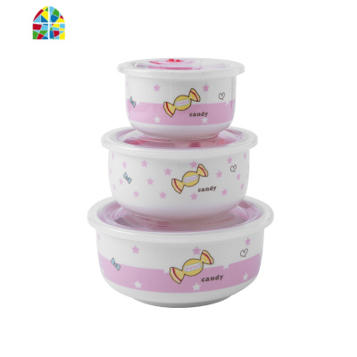 家用带盖陶瓷泡面碗便当碗套装微波炉保鲜饭盒密封保鲜盒三件套 FENGHOU 一家人