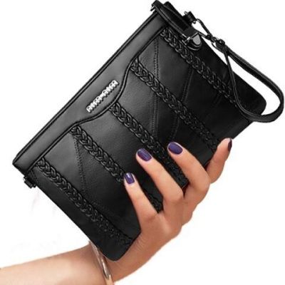 羊皮手拿包2020新款真皮女包手感手拿包单肩包斜挎包升级版-黑色