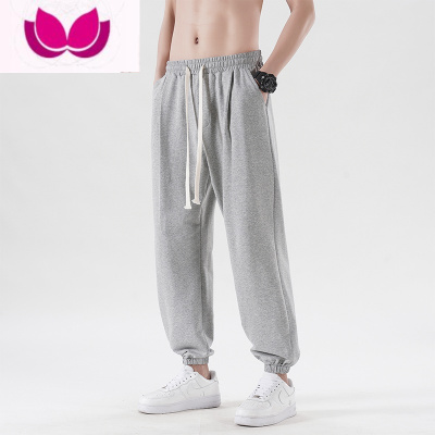 七斓灰色宽松卫裤男运动裤子款针织大码束脚胖子夏季薄款休闲裤
