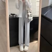 灰色阔腿裤女夏薄款新款高腰垂感直筒运动裤小个子休闲防晒裤