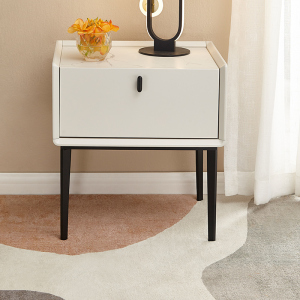 全友家居 轻奢简约床头柜 仿岩板玻璃台面 卧室储物柜 双色可选