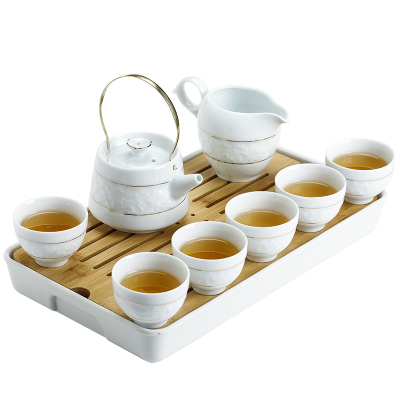 苏氏陶瓷SUSHICERAMICS茶盘茶托青瓷茶具套装手绘描金提梁功夫茶具一茶壶六茶杯