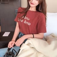短袖T恤女夏季新款韩版圆领宽松字母印花学生上衣体恤ins女装