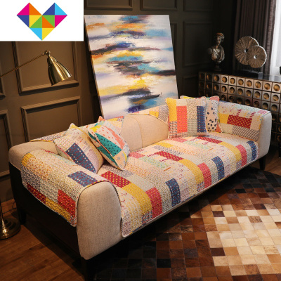 沙发垫套子四季通用棉坐垫家用防滑包罩巾定制定做花漾110*110cm御蓝锦