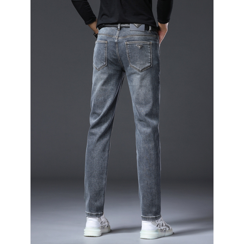 秋冬新款男士修身小直脚修身显瘦蓝灰色休闲百搭牛仔裤