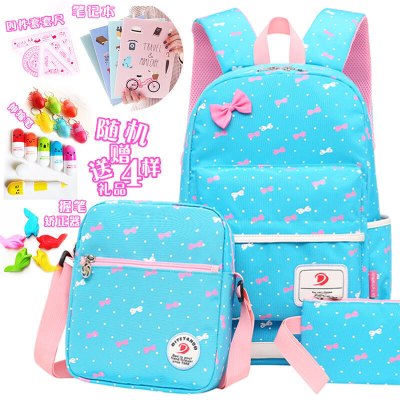 新款韩版公主小清新双肩包女生初中学生书包小学生4-6六年级校园背包SN6859-定制蝴蝶结套装书包--天蓝色4样礼品蝴蝶结套装书包--天蓝色4样礼品