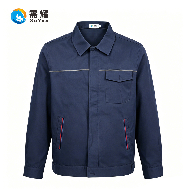 需耀 夏季工作服套装(含工作帽) 深蓝色长袖防静电 1套