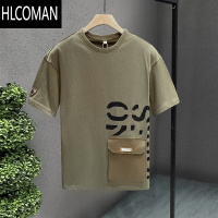 HLCOMAN夏季新款工装口袋短袖t恤男装大码宽松圆领印花上衣潮男潮牌体恤