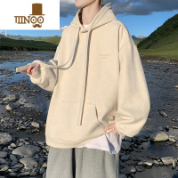 YANXU日系纯色连帽卫衣男2023新款潮牌美式慵懒chic青少年宽松外套