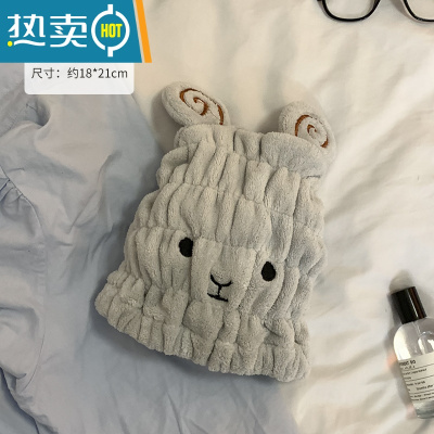 敬平可爱儿童干发帽女童吸水速干包头巾宝宝擦头发毛巾新款浴帽厚 羊咩咩-浅灰