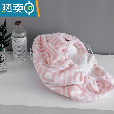 敬平浴帽干发帽女可爱加厚包头巾长发干发毛巾吸水速干擦头发毛巾 回型纹干发帽-粉色