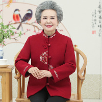 迪鲁奥（DILUAO)中老年女装秋装外套奶奶装唐装毛呢大衣宽松妈妈秋冬过寿老年人衣服婚庆喜庆老太太上衣