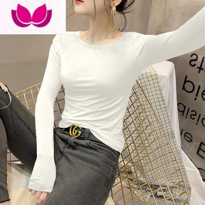 七斓莫代尔打底衫女内搭长袖T恤薄款低领秋衣2023修身圆领上衣