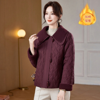新款冬装妈妈外套女洋气中老年人韩版休闲棉服大衣大翻领冬季棉衣