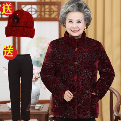 恋名媛奶奶棉袄加绒加厚60-70-80岁外套妈妈衣服太太中老年人冬装女棉衣妈妈装