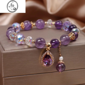 JiMi优雅紫水晶手链女轻奢复古四叶草吊坠手串手环闺蜜姐妹链饰品