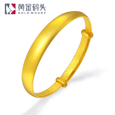 黄金码头3D硬金足金999光面福字推拉手镯送爱人送长辈镯子礼物约14.00克
