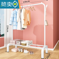 敬平简易晾衣架落地折叠卧室单杆室内晾衣杆挂衣架阳台晒衣服架子家用 130cm白|树杈钩 大
