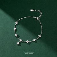 四叶草锆石手链女s925纯银轻奢百搭时尚高级感小众五花手饰批发送女朋友老婆情人节七夕生日礼物