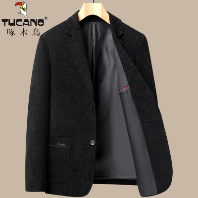 啄木鸟毛呢小西装男士爸爸秋装呢子外套秋冬季中老年人西服男上衣
