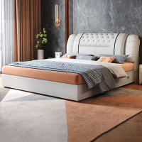 意式纳帕真皮床轻奢现代简约双人床主卧榻榻米储物床家用软包婚床