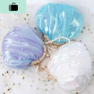 包包新款2020夏天ins网红小包女手工包人鱼镭射包褶皱迷你斜挎包NEW LAKE女斜挎包