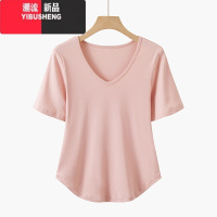 YIBUSHENG加肥大码女装短袖t恤女胖mm上衣V领遮肚子半袖微胖显瘦宽松