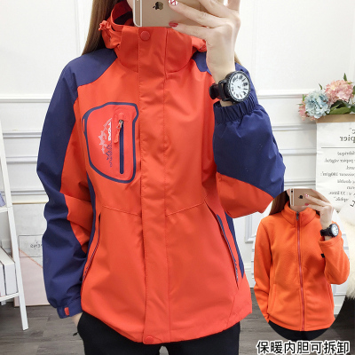 花花公子户外冲锋衣男三合一可拆卸登山服女工作外套潮