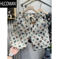 HLCOMAN2025潮流直筒男士短裤松紧腰五分印花休闲裤沙滩裤欧货中裤青年款